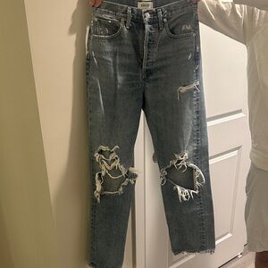 Agolde Distressed Blue Straight Jeans